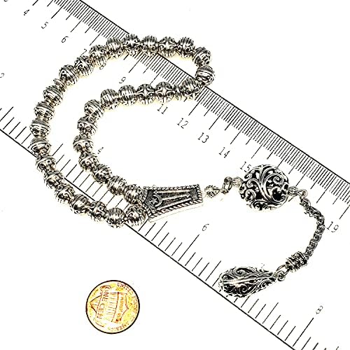 -Antique Silver Plated Collection-Worry Beads-Prayer Beads-Tesbih-Tasbih-Tasbeeh-Misbaha-Masbaha-Subha-Sebha-Sibha (Antique Silver Plated with Drop Tassel -8mm 33 Beads-)