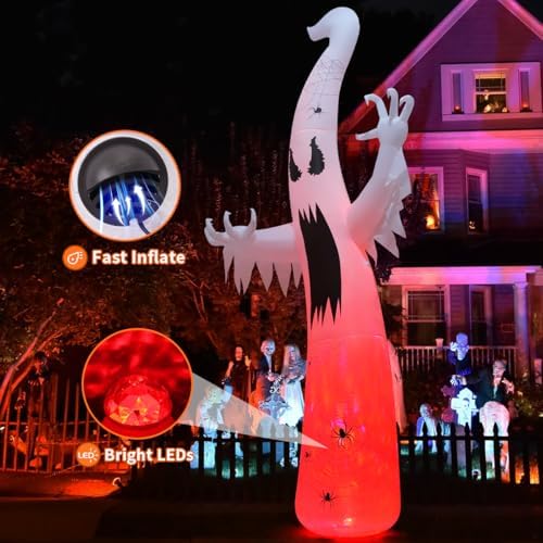 GOOSH 12 FT Halloween Inflatables Ghost Outdoor Decorations Blow Up Yard Giant Towering Terrible Spooky Flame Lamp Ghost with Built-in LEDs for Garden Lawn Indoor Party Decor
