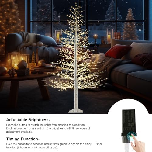 7FT Lighted Birch Tree,1500 Warm LED Lights. Indoor Outdoor Christmas Decor