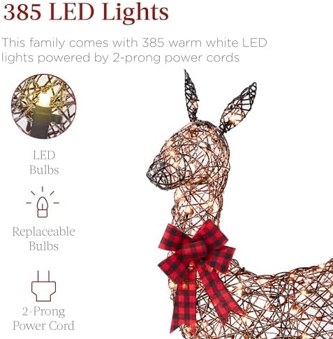 Best Choice Products 6.5ft 3-Piece Large Lighted Christmas Deer Family Set, Outdoor Yard Decoration with 385 LED Lights, Stakes, Zip Ties - Rattan