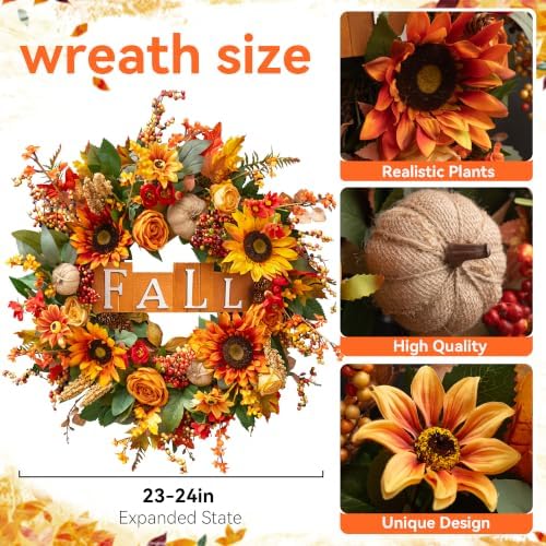 24 Inch Fall Wreaths for Front Door Autumn Wreath with Fall Sign