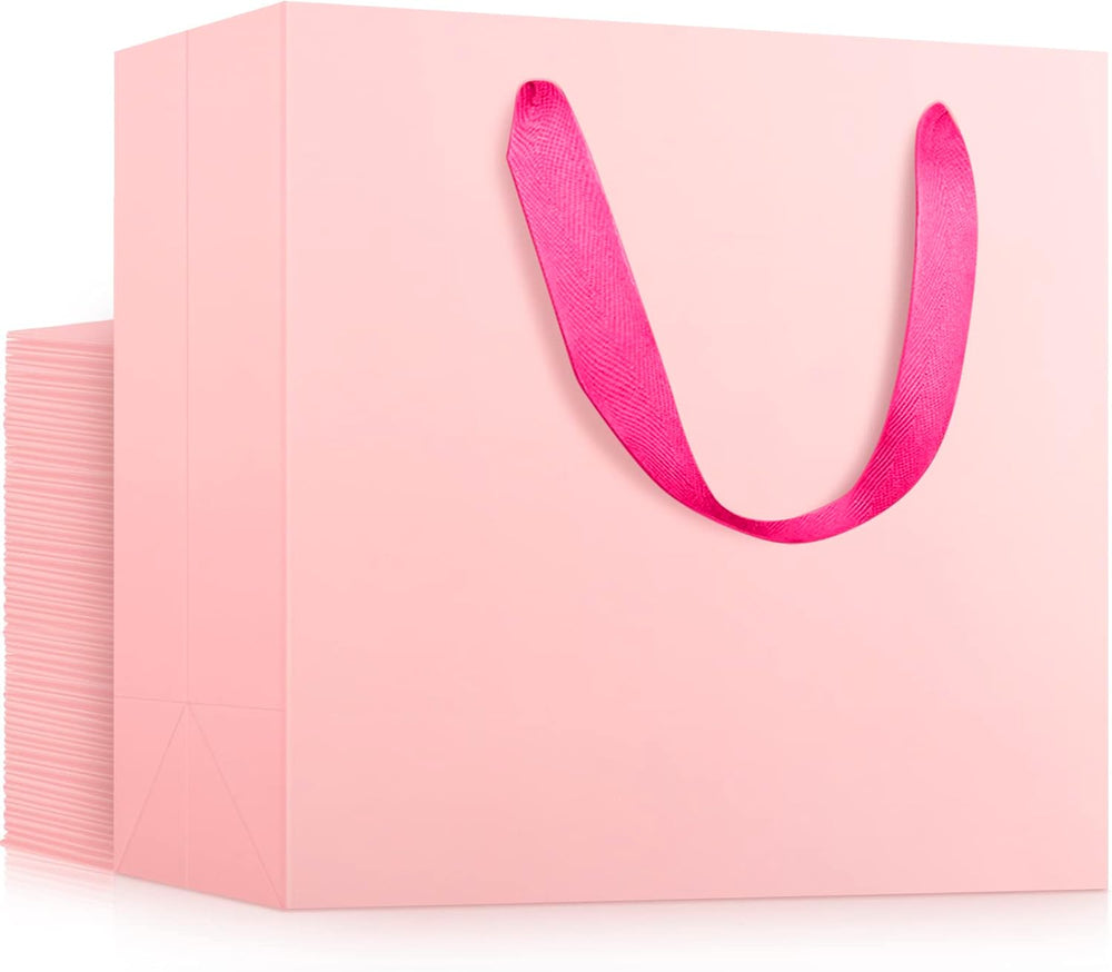 EUSOAR Small Pink Gifts Wrap Bags, 30 Pack 8.6x3.9x7 inches Shopping Bags wit...