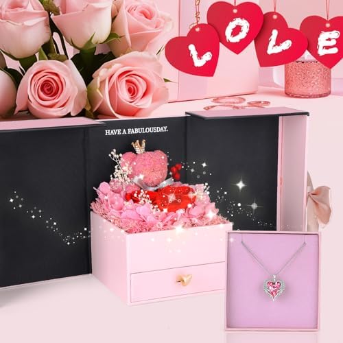 Suturun Preserved Roses Forever Flowers Gifts for Women,Eternal Preserved Rose with Necklace Romantic Gift for Her,Mom,Wife,Girlfriend on Birthday Anniversary