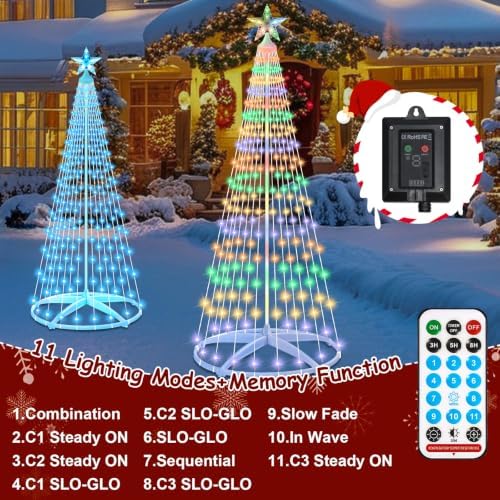 6ft solar powered christmas cone tree lights with, side view