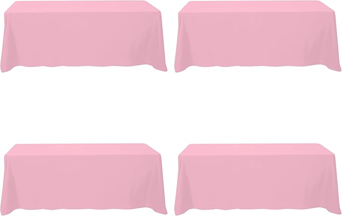 BRILLMAX 4 Pack Pink Tablecloths for 8 Foot Rectangle Tables 90 x 156 Inch - 8ft Rectangular Bulk Linen Polyester Fabric Washable Cloth Cover for Wedding Reception Banquet Birthday Party