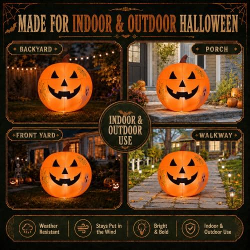 6FT Halloween Inflatable Pumpkin with LED Lights for Outdoor&Indoor Decor