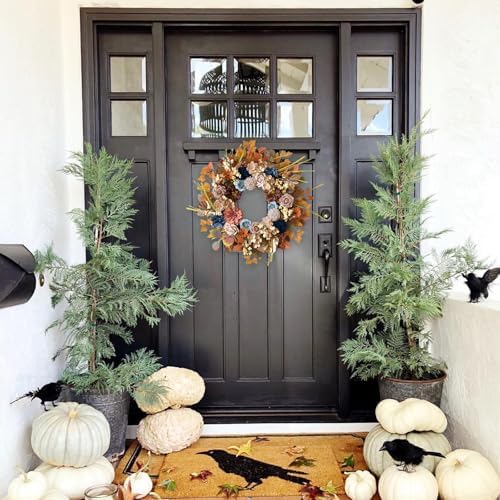 24" Fall Flowers Wreath with Eucalyptus Maple Leaves for Front Door