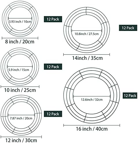 Patelai 12 Pieces Metal Wreath Frame 14 Inch Dark Green Round Wire Rings