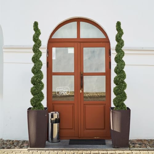 THE BLOOM TIMES 7ft Large Spiral Topiary Trees Artificial Outdoor Set of 2