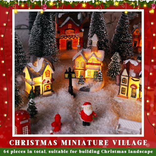 Zubebe 64 Pcs LED Christmas Village Houses Holiday Town Scene Set,Classic