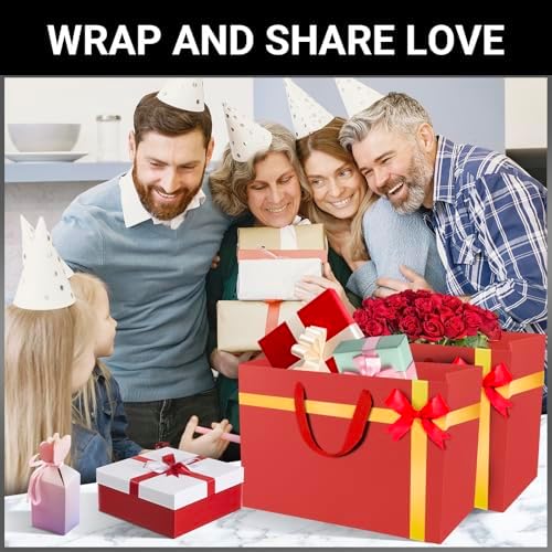 EUSOAR Extra Large Gift Bags, 25pcs 16"x6"x12" Red Thank You Gift Wrap Bags with Handles Bulk, Merchandise Retail Shopping Wrap Paper Business Birthday Party Favor Wedding Shower Bridal Treat Bags