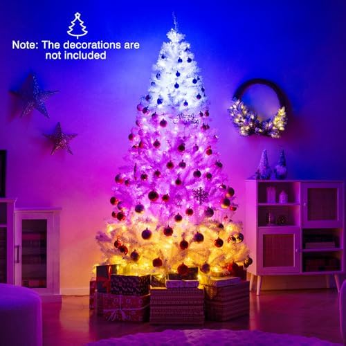 Goplus 7 FT Pre-Lit Christmas Tree with 400 Warm White & 3-Color LED Lights