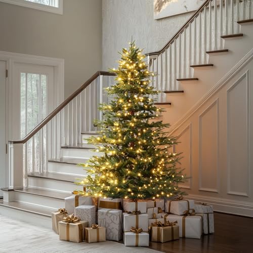 6.5FT Pre-Lit Aspen Fir Christmas Tree with 500 Clear Lights, Lifelike Pine with 750 Branch Tips, Hinged Artificial Trees with Sturdy Metal Stand, for Christmas Holiday Party Decoration, Easy Setup