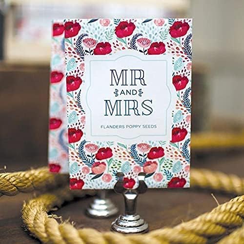 Bentley Seeds Mr & Mrs Pre Filled Flanders Poppy Seed Packets - 25 Individual Flanders Poppy Seed Packs -Wedding or Anniversary Party Favors Non-GMO Eco-Friendly Gift - Indoor Outdoor Garden Seeds