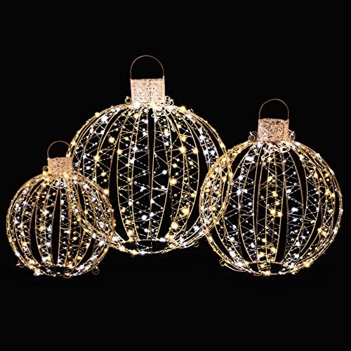 Tangkula 3 Pack Christmas LED Lighted Balls, Metal Twinkling Ornaments