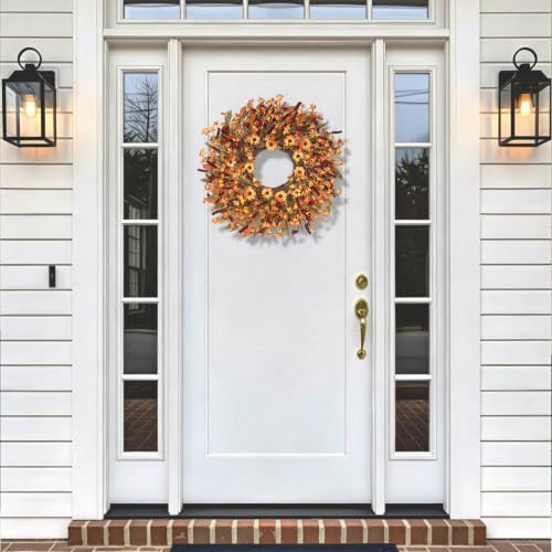 Ghrdopy 24 Inch Fall Wreath Front Door, Artificial Daisy Decor