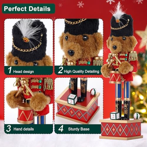 2 Pcs Wooden Christmas Decorations Nutcracker, 28CM/11 inch Traditional Nutcracker Figures,Festive Collectible Christmas Nutcracker Figures Party Tabletop Thanksgiving Decor (Bear Drummer & Bear King)