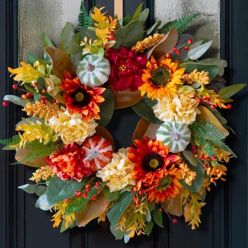 Harvest Fall Wreaths for Front Door Outside 24 Inch Autumn Magnolia Wreath