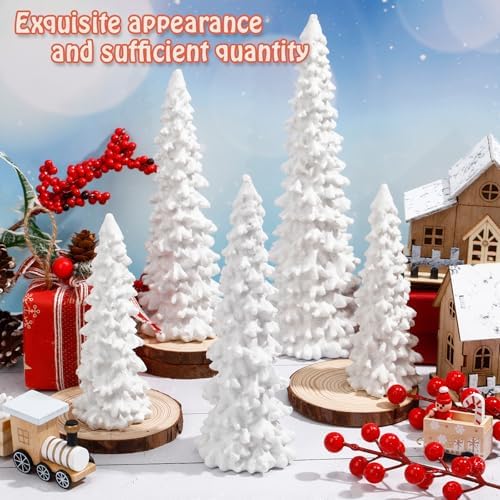 Jetec 5 Pcs Glitter White Resin Christmas Tree Figurines Tabletop Decor