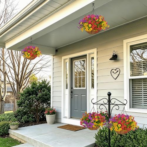2 Set Artificial Hanging Flowers with Baskets for Outdoor Decor