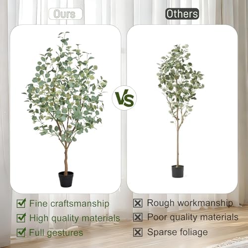7FT Artificial Eucalyptus Tree Indoor, Faux Eucalyptus Tree with 901 Silk Leaves, Tall Fake Tree - Artificial Tree Indoor for Living Room Office Bedroom Home Decor