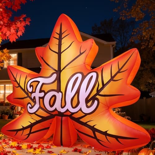 GOOSH 8.6 FT Thanksgiving Inflatables Decorations Outdoor Blow Up Fall Maple Leaf Yard with Built-in LEDs for Harvest Festival Autumn Indoor Party Garden Lawn Decor