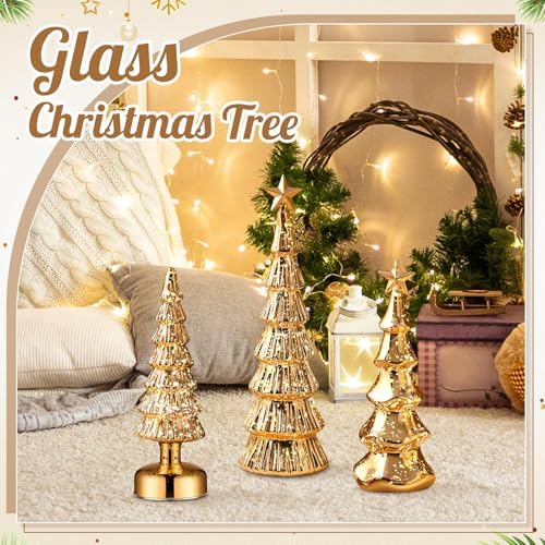 Funnymoom 3 Pack Glass Christmas Trees Light up Decor, Gold, Classic