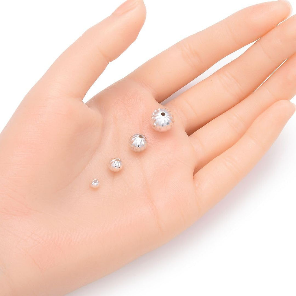 adabele real sterling silver 6mm diamond-cut corrugated round, close-up detail