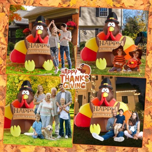 Danxilu 6 FT Thanksgiving Inflatables Turkey Outdoor Decorations with LEDs