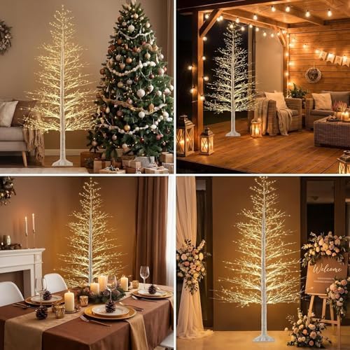 7FT Lighted Birch Tree,1500 Warm LED Lights. Indoor Outdoor Christmas Decor