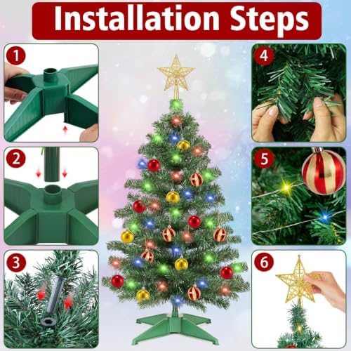 3 Ft Artificial Christmas Tree for Tabletop, Mini Xmas Tree with 4-Leg Stable Base, Small Xmas Tree for Indoor Outdoor Holiday Home Office Party Christmas Decorations (Green)