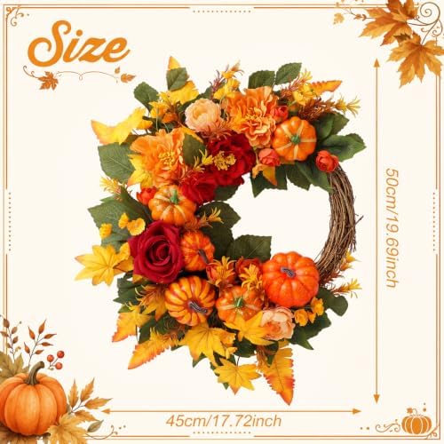 Suncalla Fall Wreath for Front Door 20" Autumn Pumpkin Maple Leaves