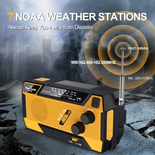 7400mWh Emergency Weather Radio with 3 in 1 Charging Cable Emergency Radio So...