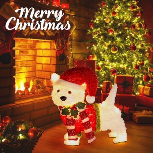 Bshine Lighted Christmas Dog Decor, Pre Lit LED Holiday Display