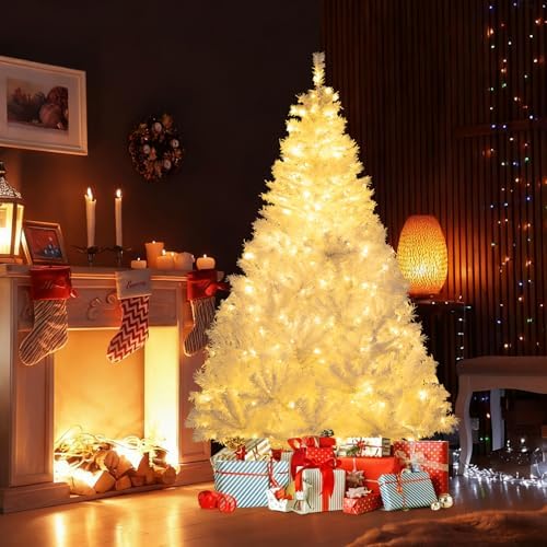 Goplus 6 FT Pre-Lit Christmas Tree with 280 Warm White & 3-Color LED Lights