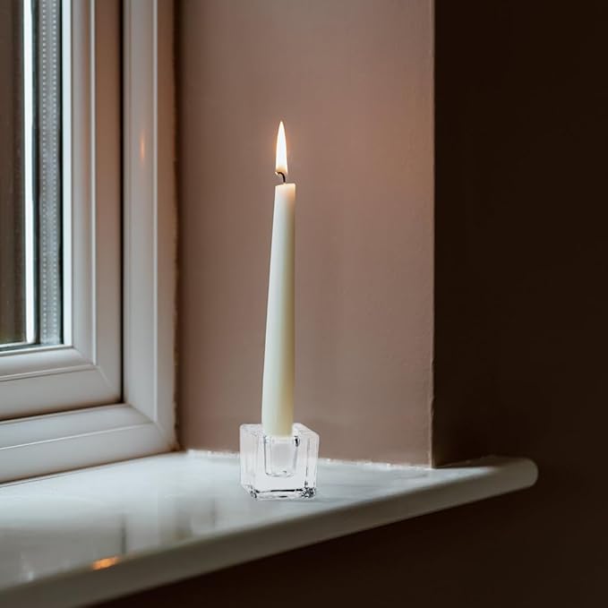 Glass Taper Candles Holders Bulk, Set of 24 Clear Glass Candlestick Holders for Christmas Festival Dinning Table