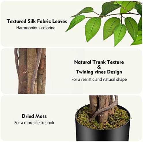 7ft Large Ficus Artificial Trees with Natural Curved Trunks, 84" Tall Lush Faux Tree for Home Decor Indoor, Green Lifelike Fake Ficus Tree Artificial Plants in Pot