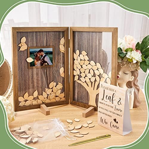 Gueevin 164 Pcs Tree of Life Wedding Guest Book, Wooden Tree Guest Book