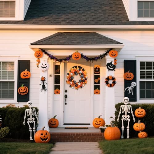 TOKCARE 22 Inch Halloween Wreath for Front Door with Pumpkins and Ornaments