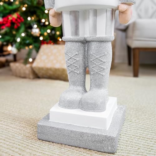 Sunnydaze 3ft Sterling the Silver Nutcracker Christmas Decoration - Polyresin Indoor or Outdoor Nutcracker Statue - Set of 2