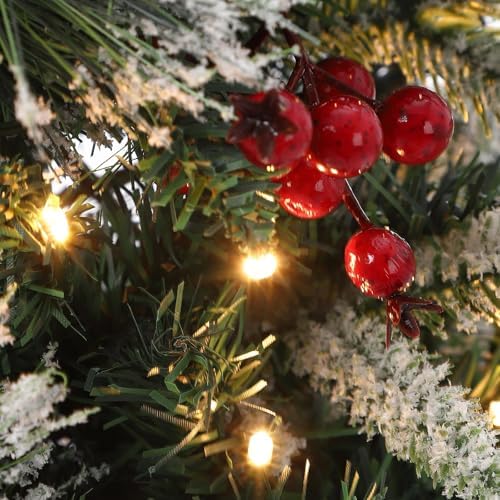 GarveeTech 3 Ft Christmas Tree, Reindeer Base, Fiber Optic Light-Style Artificial Christmas Tree, 78 Led Lights, 8-Mode Battery Box, Red Berry Decorations, Holiday Ready, Easy Installation