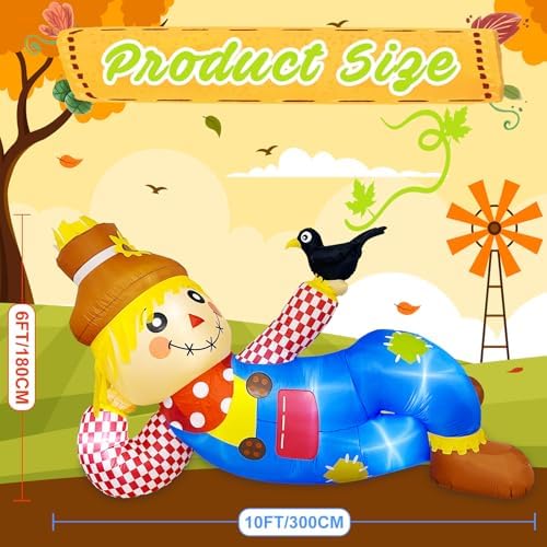 OurWarm 10 FT Fall Inflatables Outdoor Scarecrow Decorations for Yard Lawn