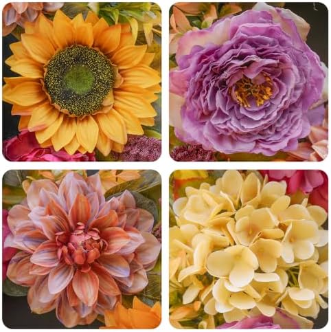 24 Inch Artificial Fall Wreaths for Front Door Outside with Sunflower,Peony
