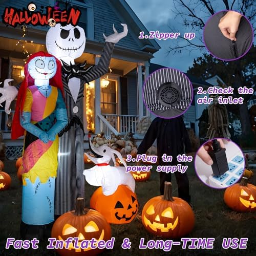 Nervure 6Ft Halloween Decoration Outdoor Inflatable - Halloween Inflatable Decorations with Skeleton Dog and Pumpkin- Blow Up Inflatables with Built-in LED Lights for Yard Garden Lawn Decor