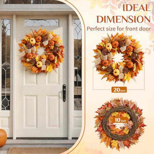Fall Wreaths for Front Door Outside, Fall Door Wreath, 20 Inch