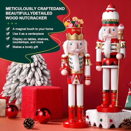 2 Pcs Wooden Christmas Decorations Nutcracker Soldier, 38CM Traditional Painted Nutcracker Figures,Festive Collectible Christmas Party for Home Fireplace Christmas Tree Party Decoration