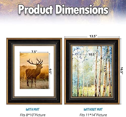 AUEAR 11x14 Picture Frame for 8x10 Photo,Real Glass,Ornate Gold Black Frame