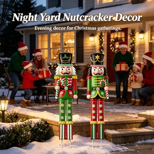 2 Pcs Christmas Nutcracker Outdoor Decor 32'' Soldier Stakes Yard Signs