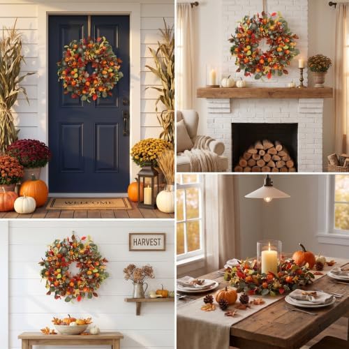 Fall Eucalyptus Lantern pods Wreath 22 Inch Front Door Decor