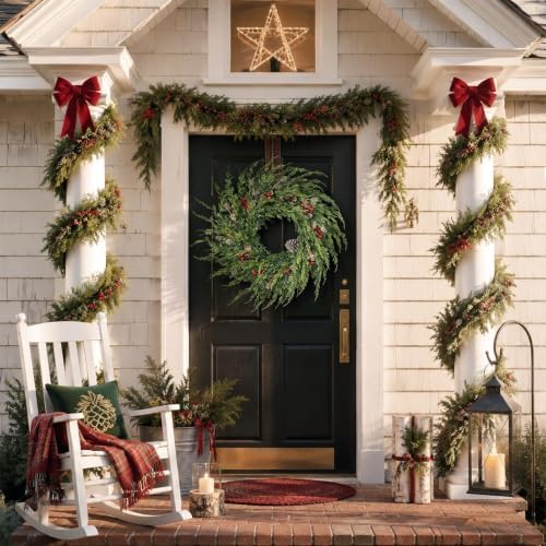 24" Artificial Christmas Cedar Wreath with Berry for Front Door Decoration